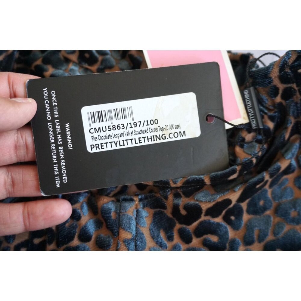PrettyLittleThing Chocolate Leopard Velvet Structured Corset Top - Size 16, NWT - Picture 4 of 8